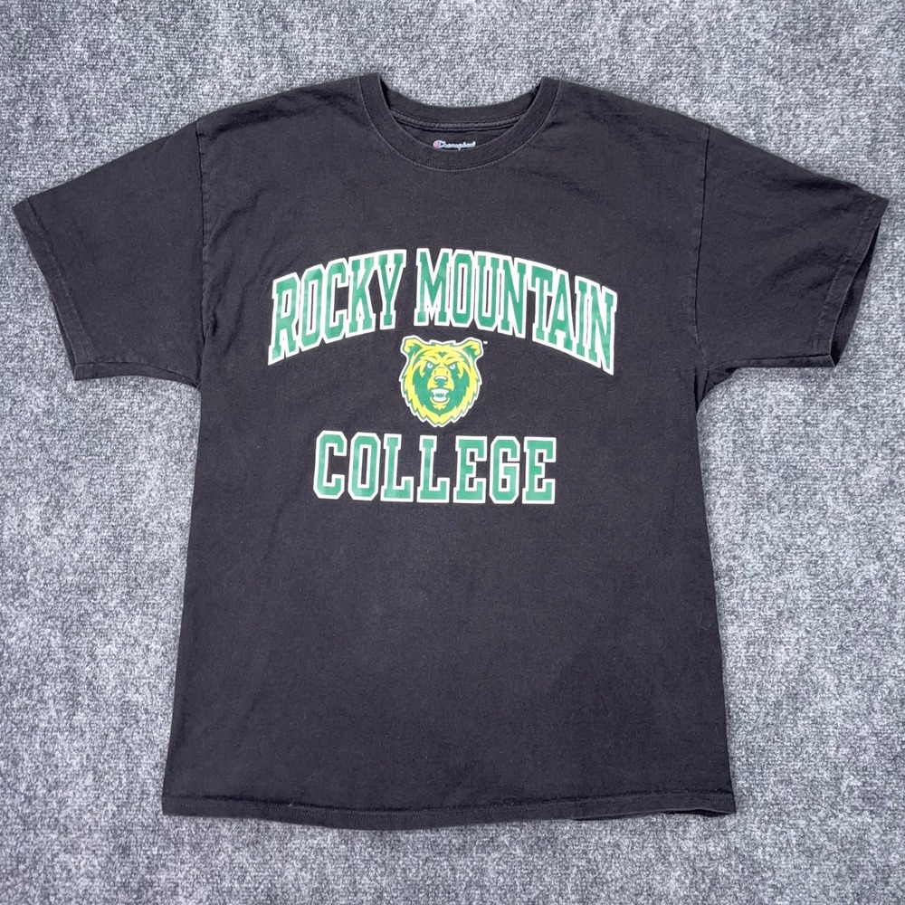 Champion Rocky Mountain College Bears Mascot Graphic T-Shirt Black Mens Large